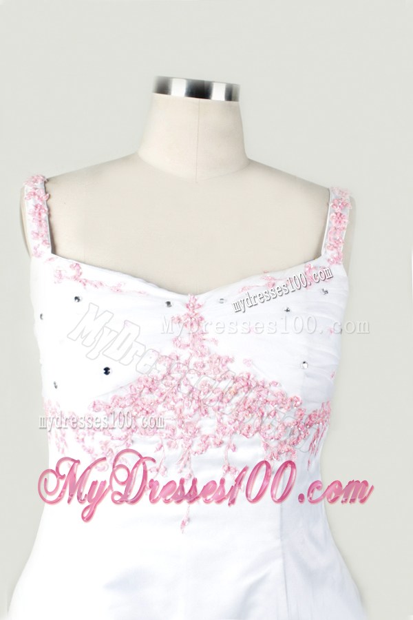 White Appliques For Little Girl Pageant Dresses With Straps and Floor-length