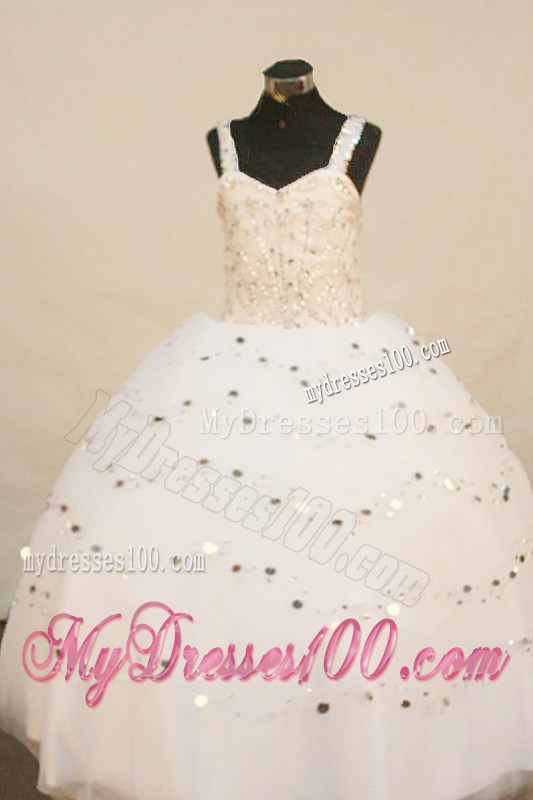 White Stylish Little Girl Pageant Dress Ball Gown With Straps Organza