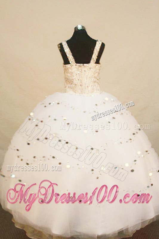 White Stylish Little Girl Pageant Dress Ball Gown With Straps Organza