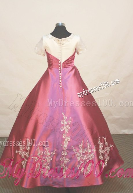 White and Red Classical Princess Flower Girl Pageant Dresses With Scoop Neckline Beaded and Embroidery Decorate
