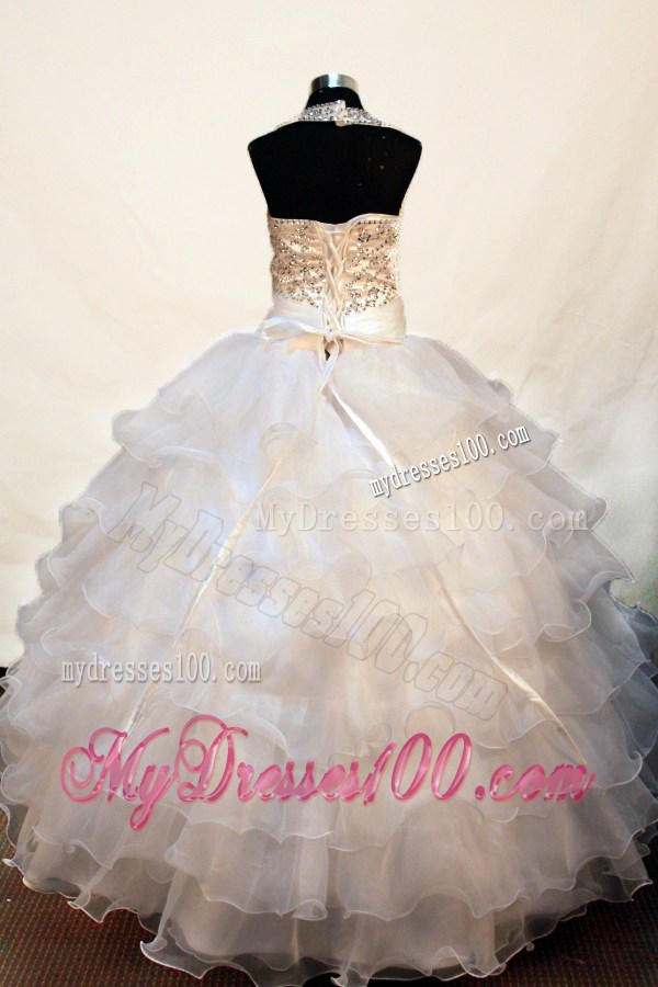 Romantic Flower Girl Pageant Dress For Party With Beaded Decorate Halter Neckline Bowknot