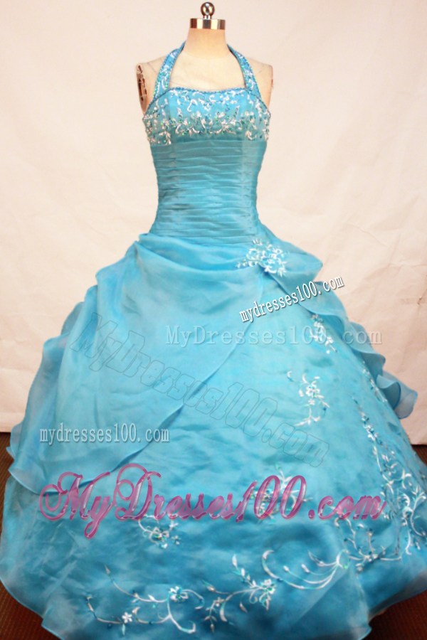 Wonderful Appliques Decorate Ball Gown Little Girl Pageant Dress Halter Floor-length