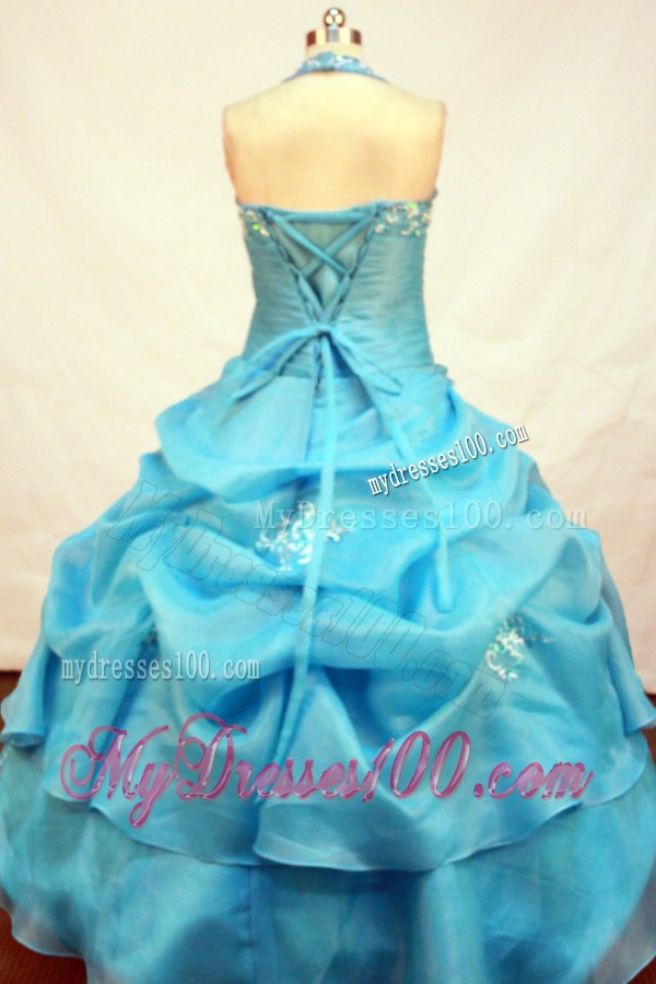 Wonderful Appliques Decorate Ball Gown Little Girl Pageant Dress Halter Floor-length
