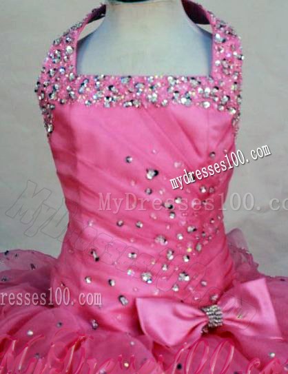 Wonderful Halter Top Hot Pink Beading Little Girl Pageant Dresses