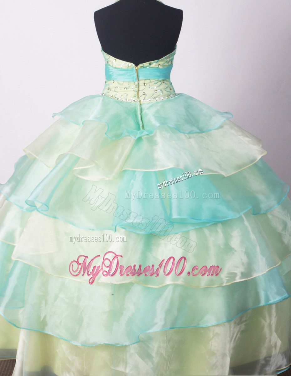 Yellow Green Little Girl Pageant Dresses With Beading Hand Made Flower