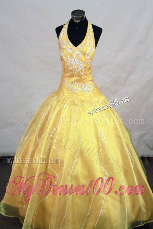 Yellow Halter Top Appliques Little Girl Pageant Dresses With Hottest