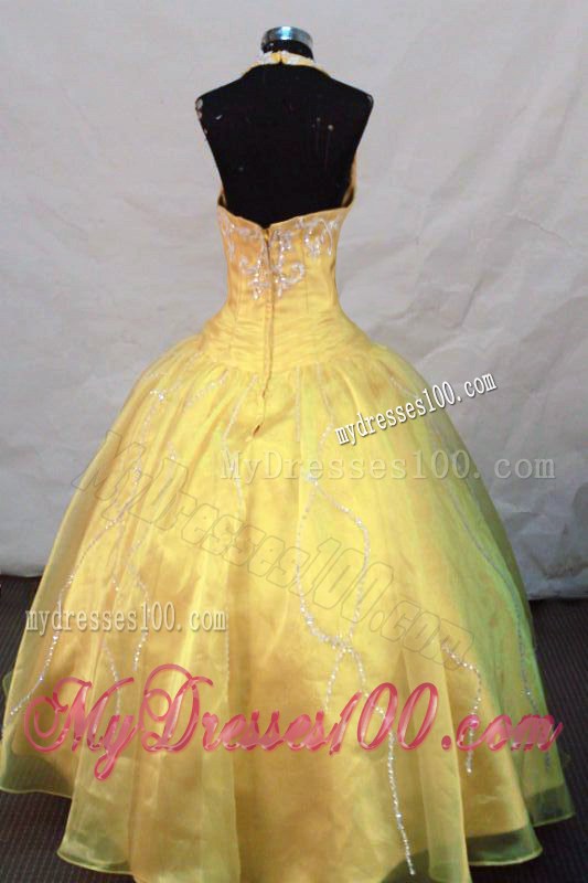 Yellow Halter Top Appliques Little Girl Pageant Dresses With Hottest