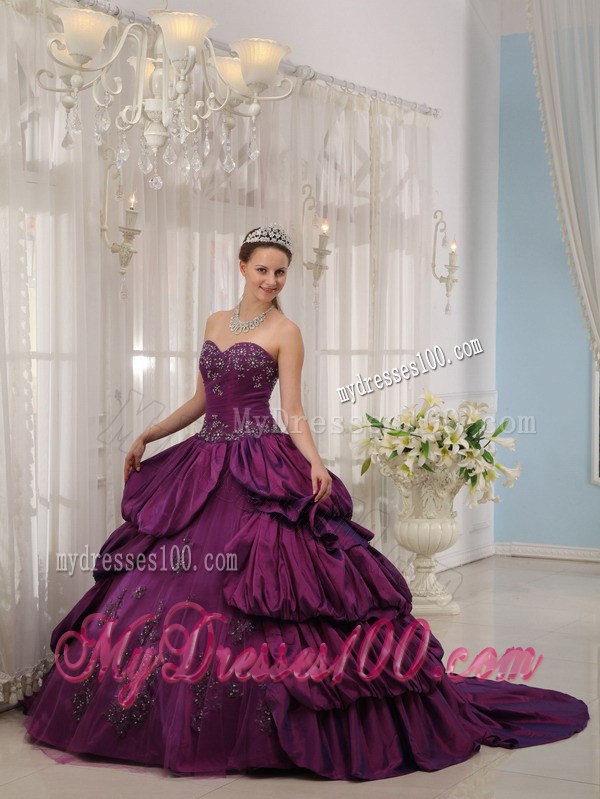 Eggplant Purple Ball Gown Ruffles Corset Back Quince Dresses