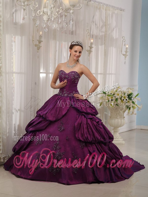 Eggplant Purple Ball Gown Ruffles Corset Back Quince Dresses