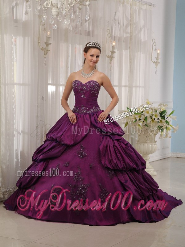 Eggplant Purple Ball Gown Ruffles Corset Back Quince Dresses