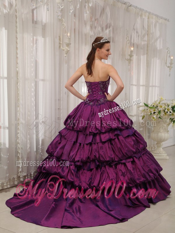 Eggplant Purple Ball Gown Ruffles Corset Back Quince Dresses