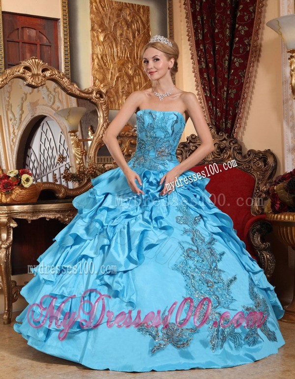Popular Taffeta Ball Gown Dresses for Quinceanera with Appliques