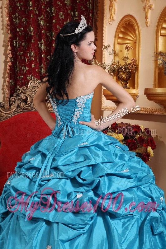 Sweetheart Aqua Blue Ruched Floor-length Quince Dresses