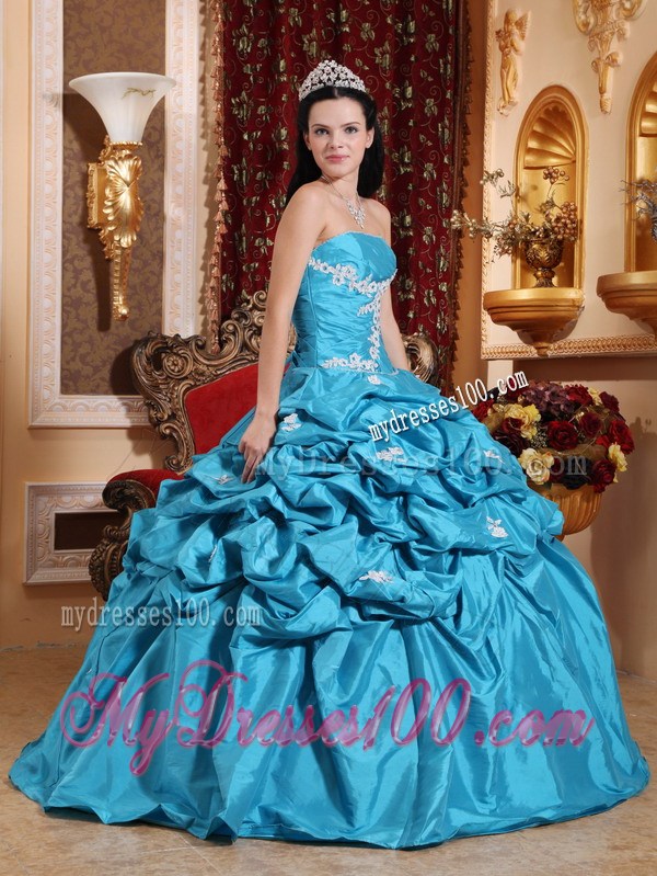 Sweetheart Aqua Blue Ruched Floor-length Quince Dresses