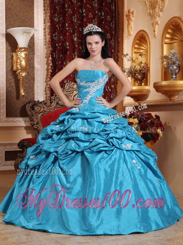 Sweetheart Aqua Blue Ruched Floor-length Quince Dresses
