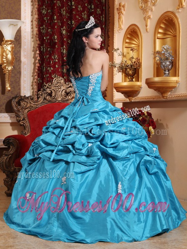 Sweetheart Aqua Blue Ruched Floor-length Quince Dresses