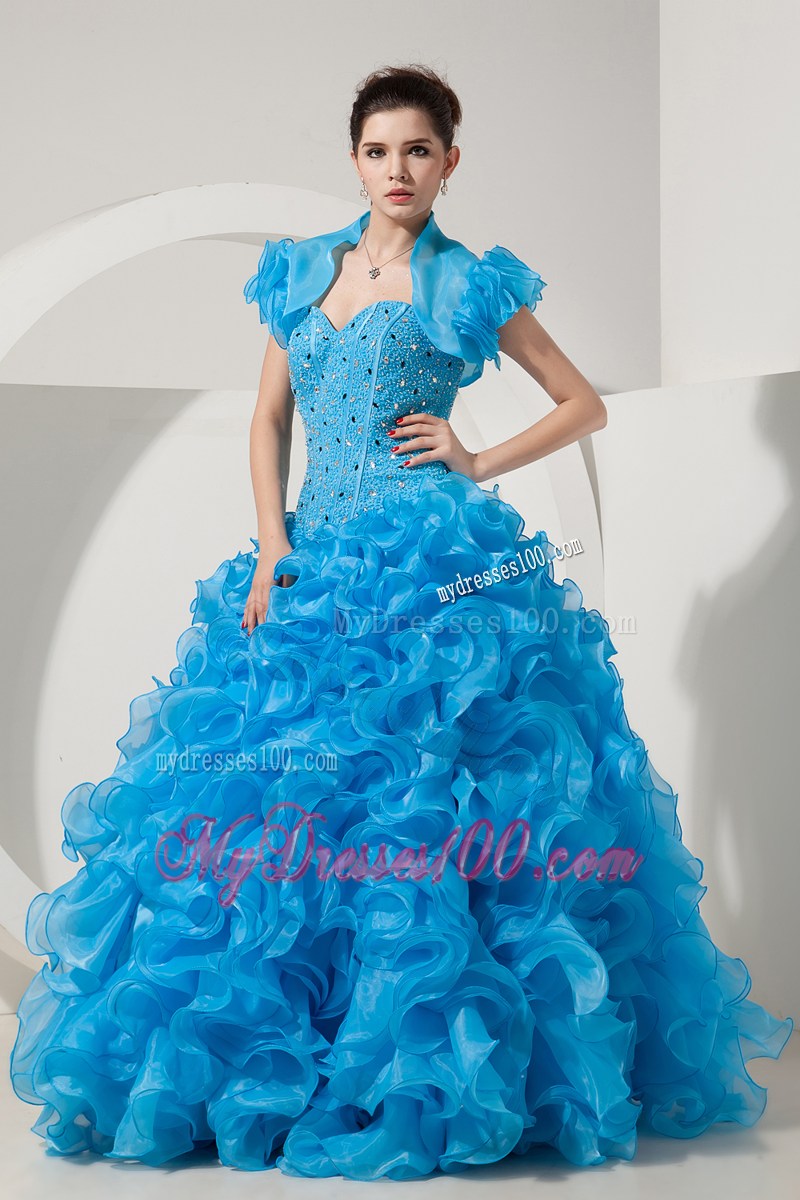 Baby Blue A-line Sweetheart Beading and Ruffles Dress for Sweet 15
