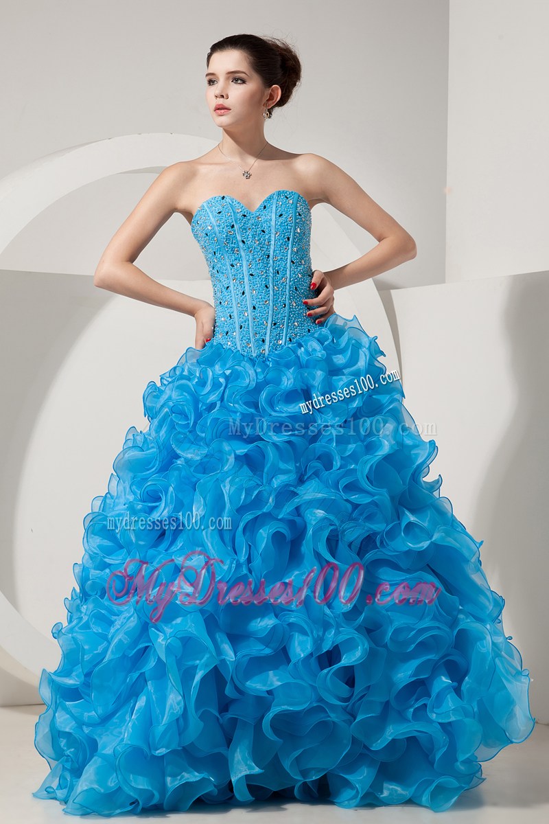 Baby Blue A-line Sweetheart Beading and Ruffles Dress for Sweet 15