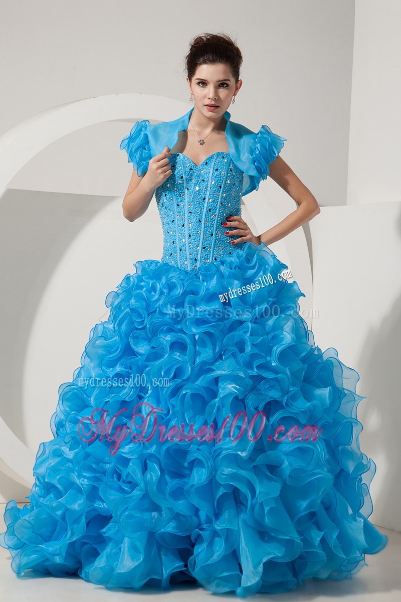 Baby Blue A-line Sweetheart Beading and Ruffles Dress for Sweet 15