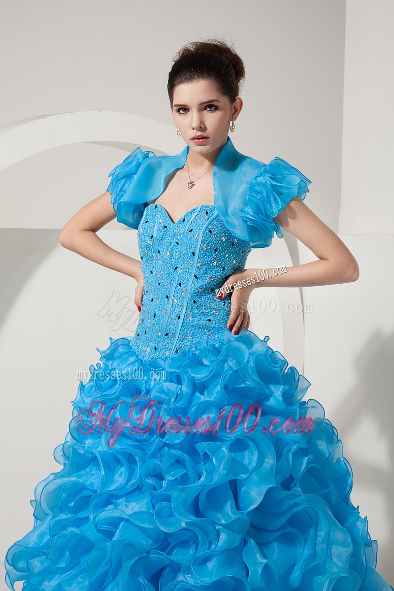Baby Blue A-line Sweetheart Beading and Ruffles Dress for Sweet 15