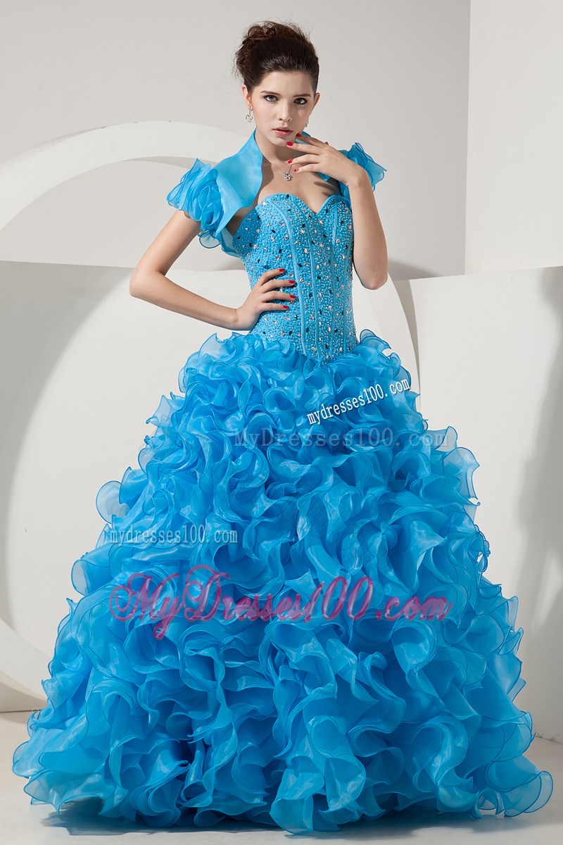 Baby Blue A-line Sweetheart Beading and Ruffles Dress for Sweet 15