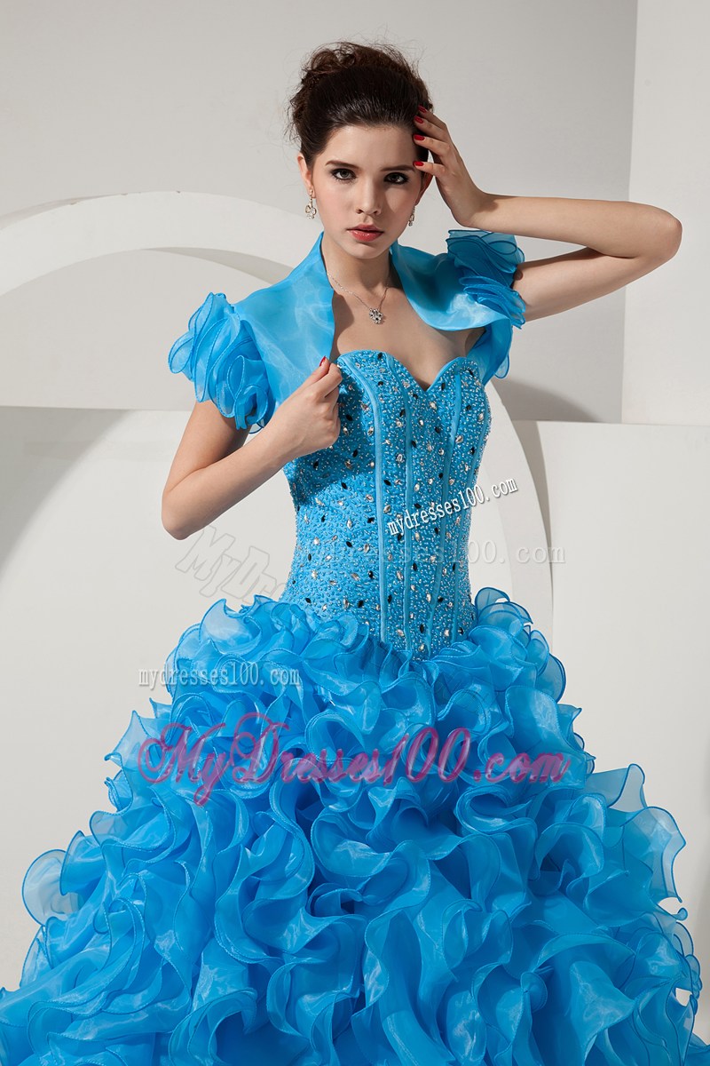 Baby Blue A-line Sweetheart Beading and Ruffles Dress for Sweet 15