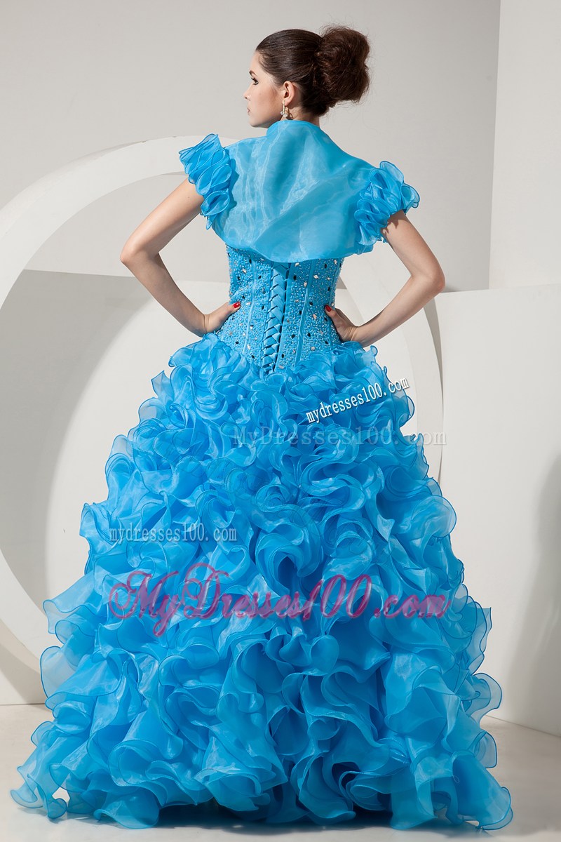 Baby Blue A-line Sweetheart Beading and Ruffles Dress for Sweet 15