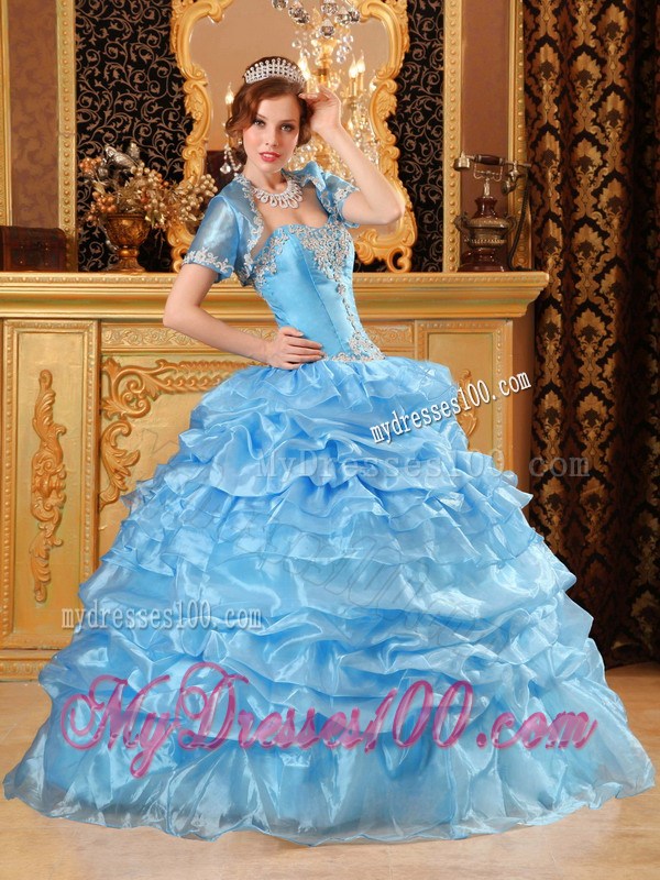 Wonderful Baby Blue Ball Gown with Ruffles Dresses for Quince