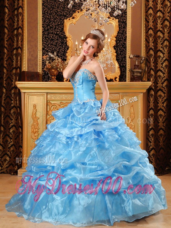 Wonderful Baby Blue Ball Gown with Ruffles Dresses for Quince
