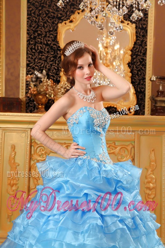 Wonderful Baby Blue Ball Gown with Ruffles Dresses for Quince