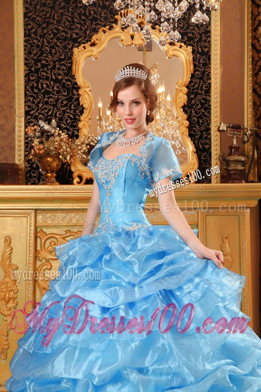 Wonderful Baby Blue Ball Gown with Ruffles Dresses for Quince