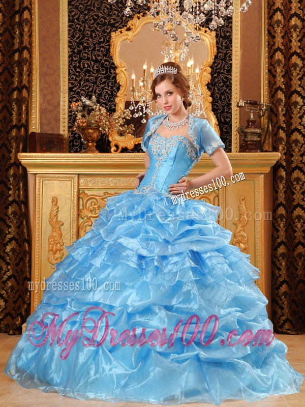 Wonderful Baby Blue Ball Gown with Ruffles Dresses for Quince