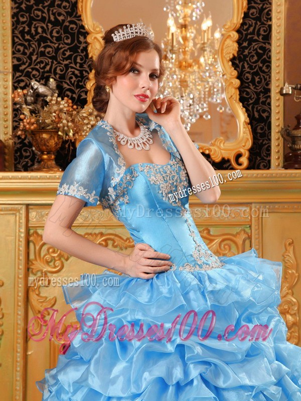 Wonderful Baby Blue Ball Gown with Ruffles Dresses for Quince