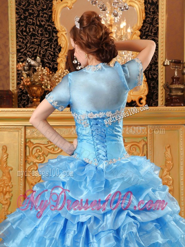 Wonderful Baby Blue Ball Gown with Ruffles Dresses for Quince