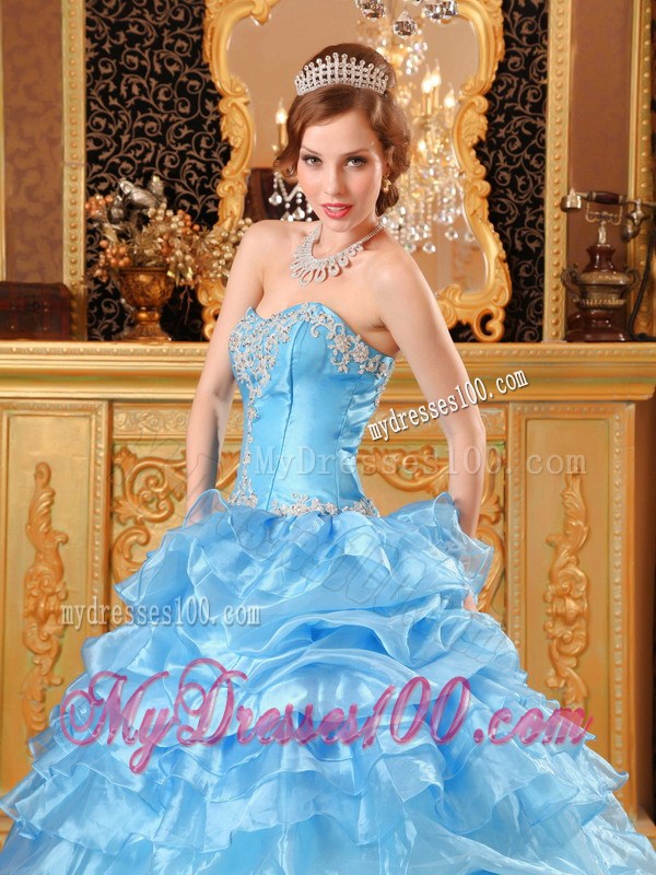 Wonderful Baby Blue Ball Gown with Ruffles Dresses for Quince