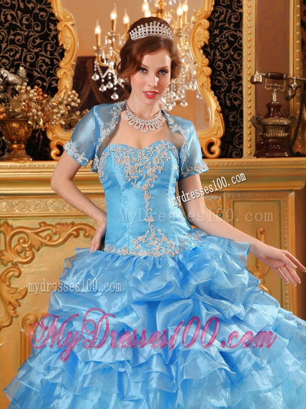 Wonderful Baby Blue Ball Gown with Ruffles Dresses for Quince