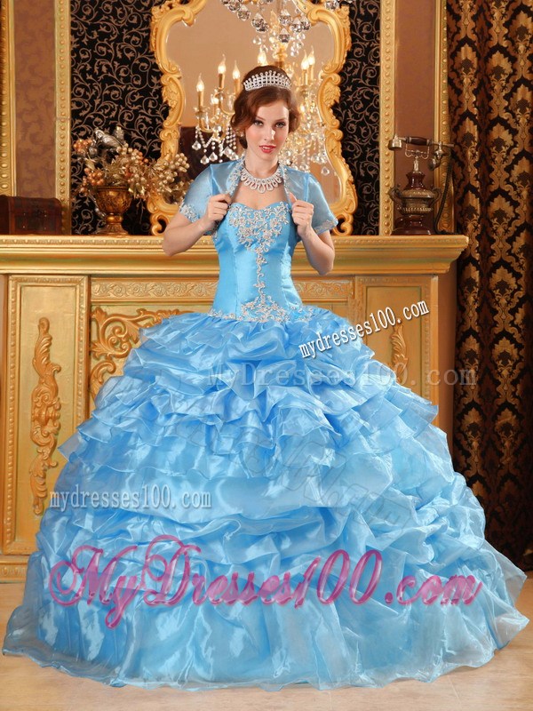 Wonderful Baby Blue Ball Gown with Ruffles Dresses for Quince