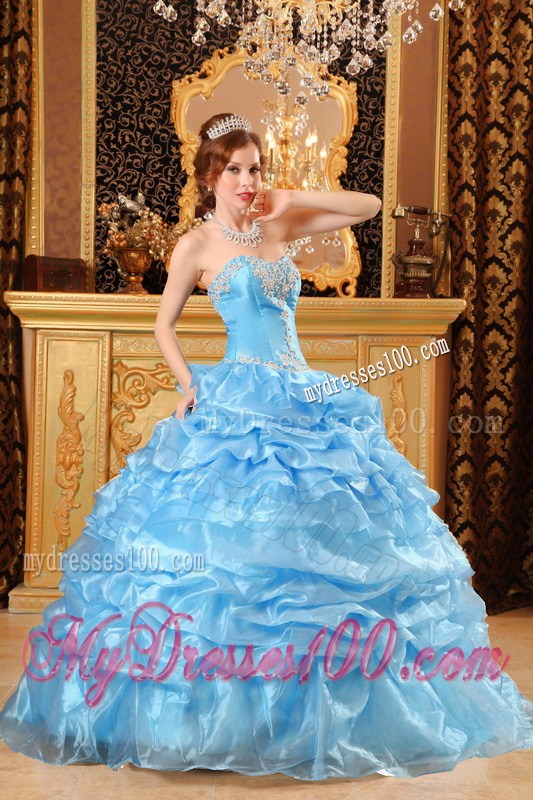 Wonderful Baby Blue Ball Gown with Ruffles Dresses for Quince