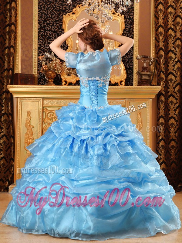 Wonderful Baby Blue Ball Gown with Ruffles Dresses for Quince