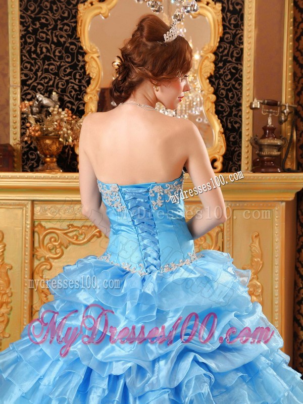 Wonderful Baby Blue Ball Gown with Ruffles Dresses for Quince