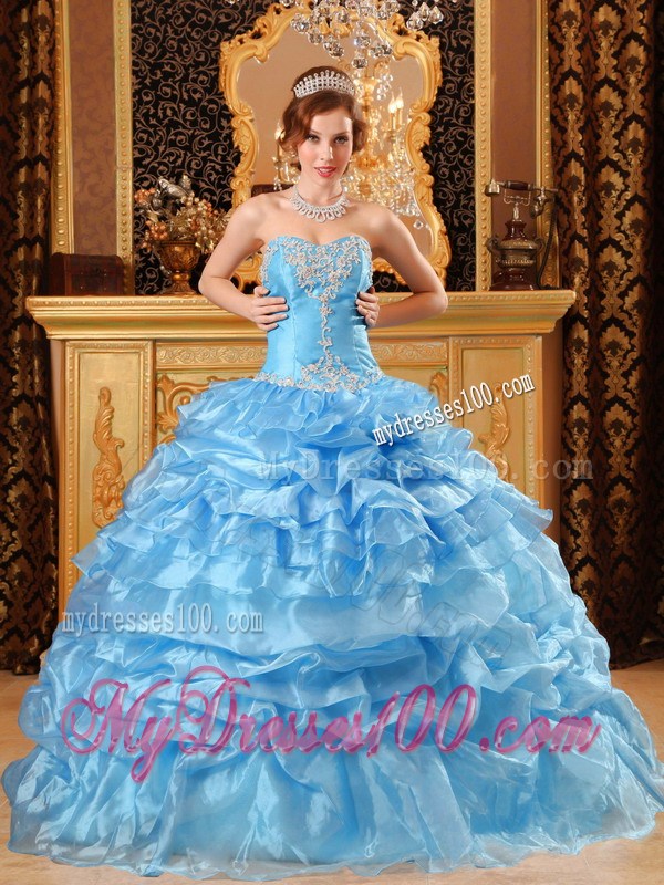 Wonderful Baby Blue Ball Gown with Ruffles Dresses for Quince