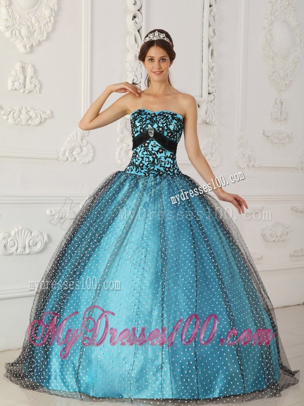 Black and Teal Quince Party Dresses with Embroidery Discount