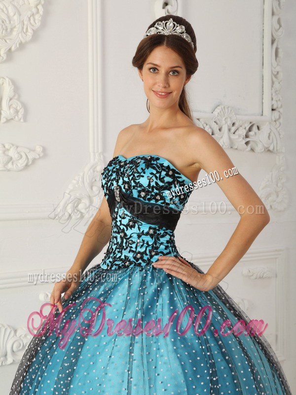 Black and Teal Quince Party Dresses with Embroidery Discount