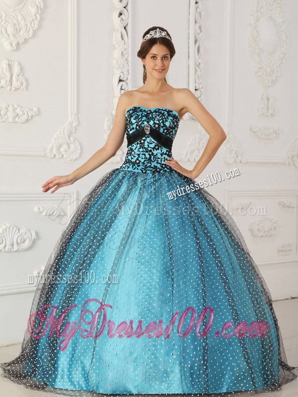 Black and Teal Quince Party Dresses with Embroidery Discount