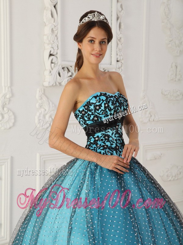 Black and Teal Quince Party Dresses with Embroidery Discount