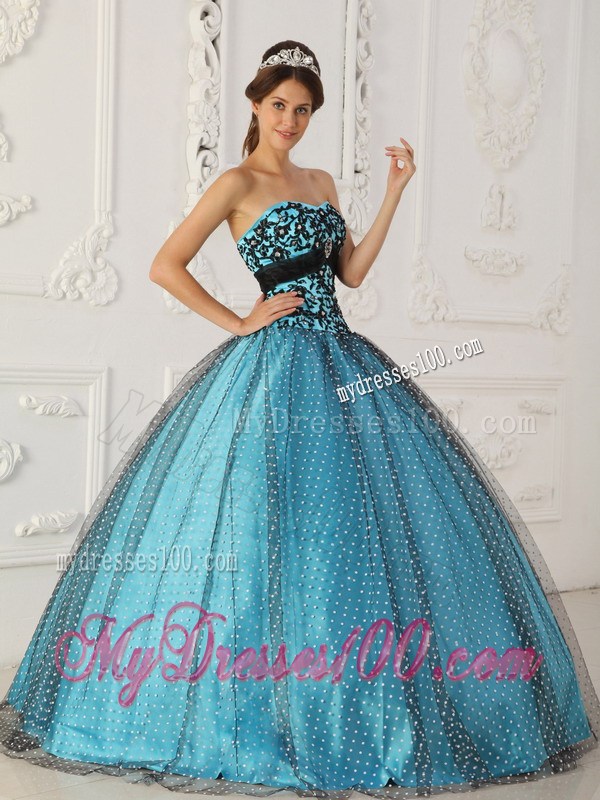 Black and Teal Quince Party Dresses with Embroidery Discount