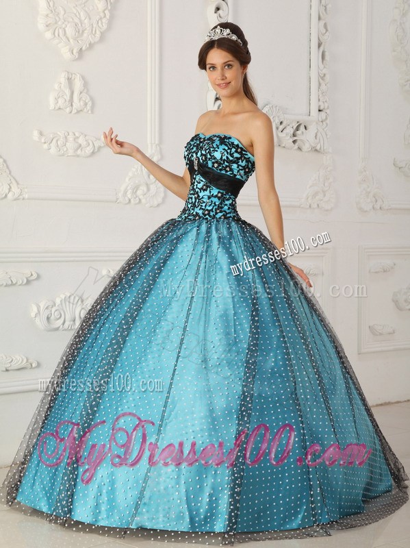 Black and Teal Quince Party Dresses with Embroidery Discount