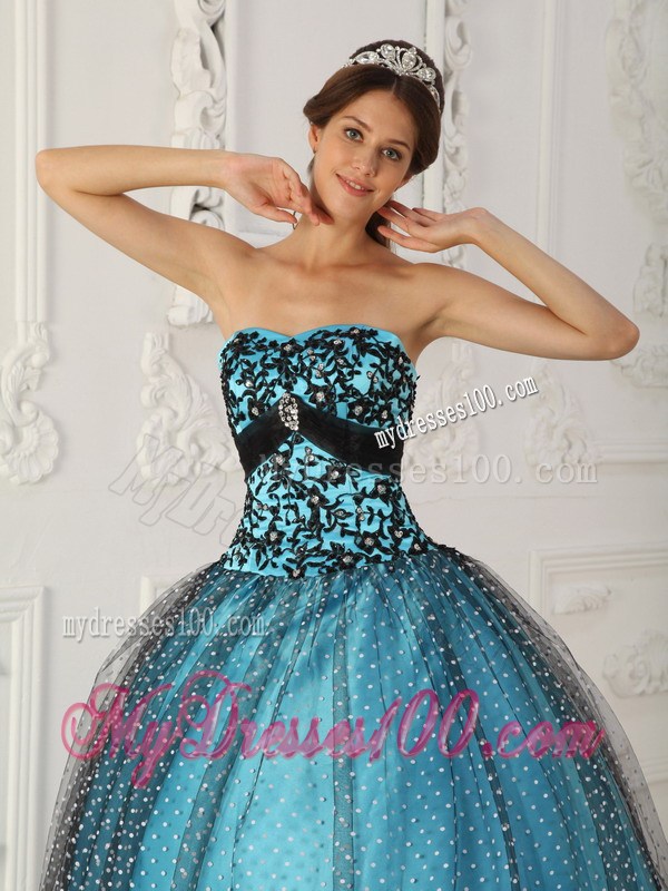 Black and Teal Quince Party Dresses with Embroidery Discount