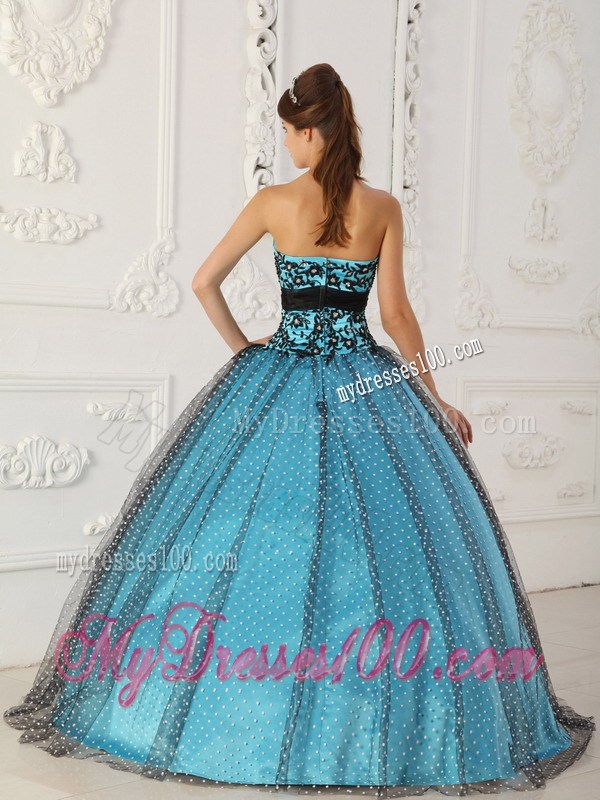 Black and Teal Quince Party Dresses with Embroidery Discount
