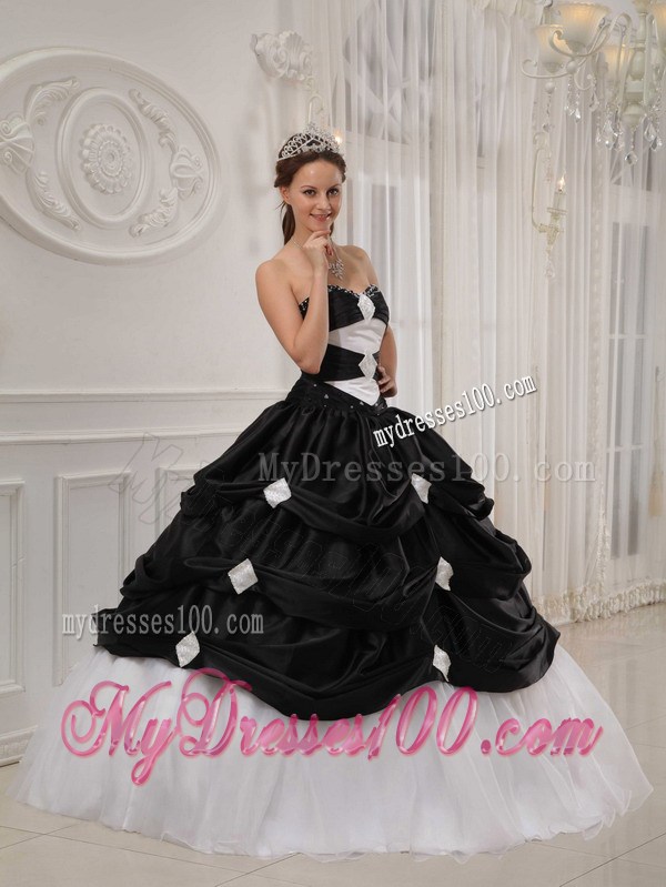 Black and White Sweetheart Floor-length Taffeta Quince Dress